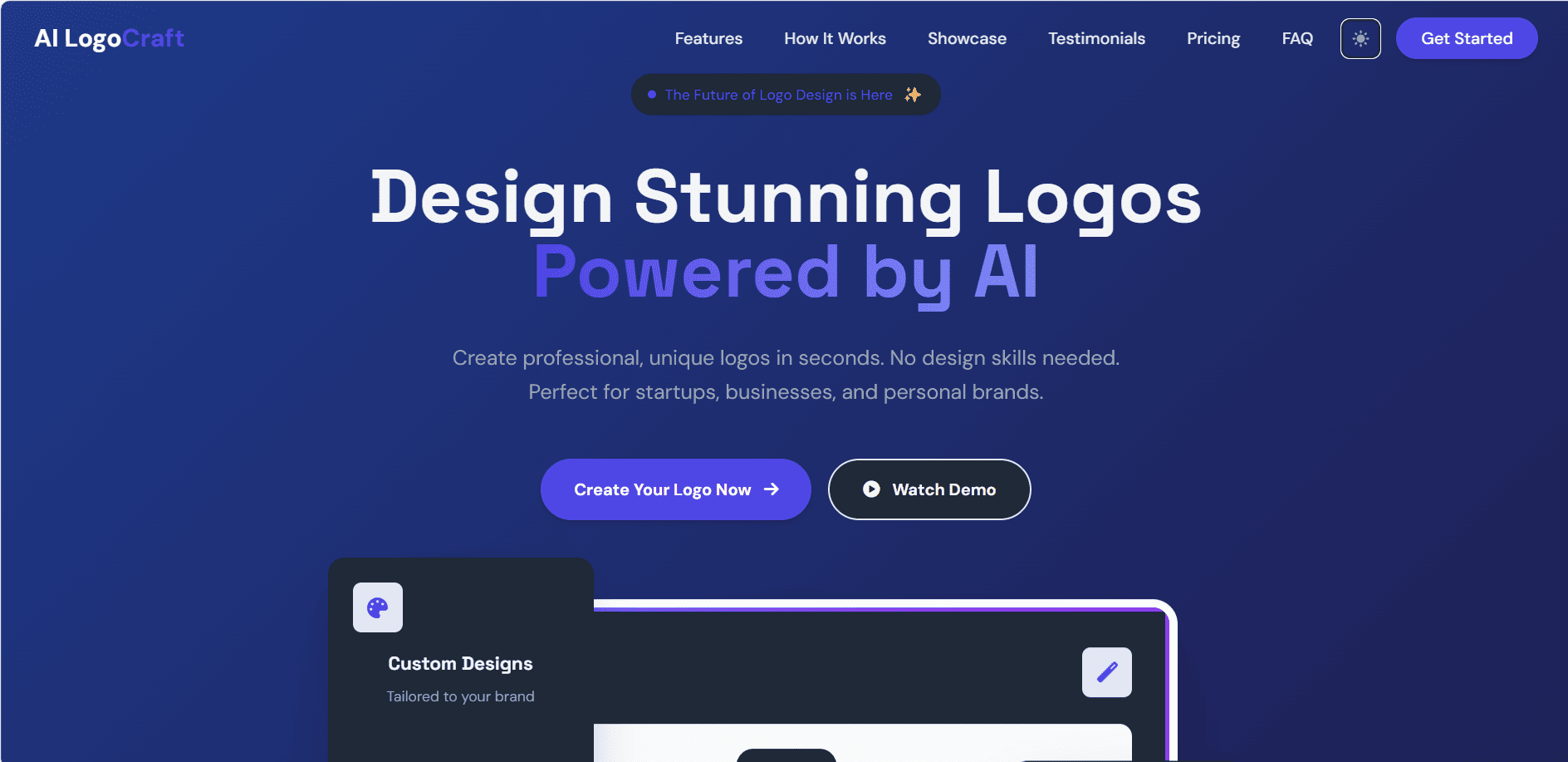 LogoCraft AI Logo Generator - Dark Mode