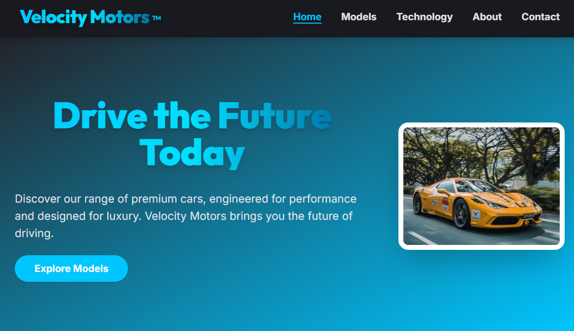 Velocity Motors Landing Page